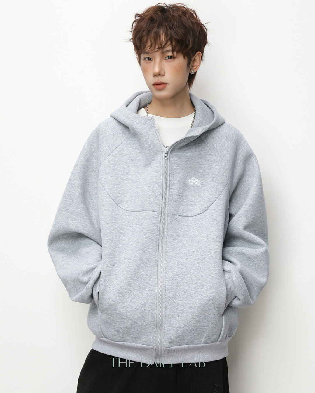 Geometric Zip Hoodie in Grey