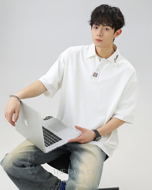 Creative Short-Sleeve Polo Shirt in White