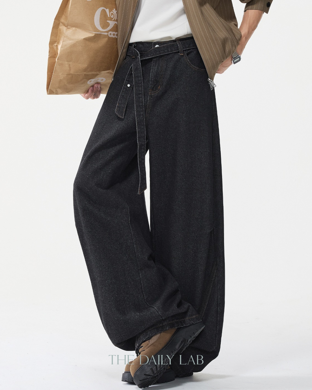 Structured Devided Jeans In Black