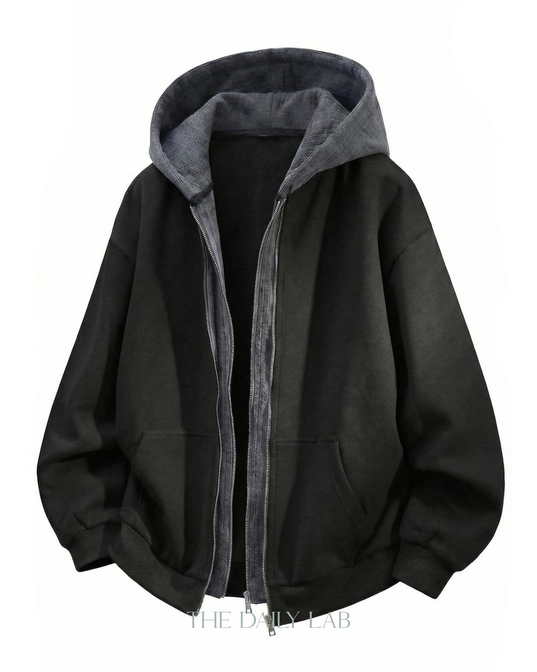 Layer Knit Zip Hoodie in Black