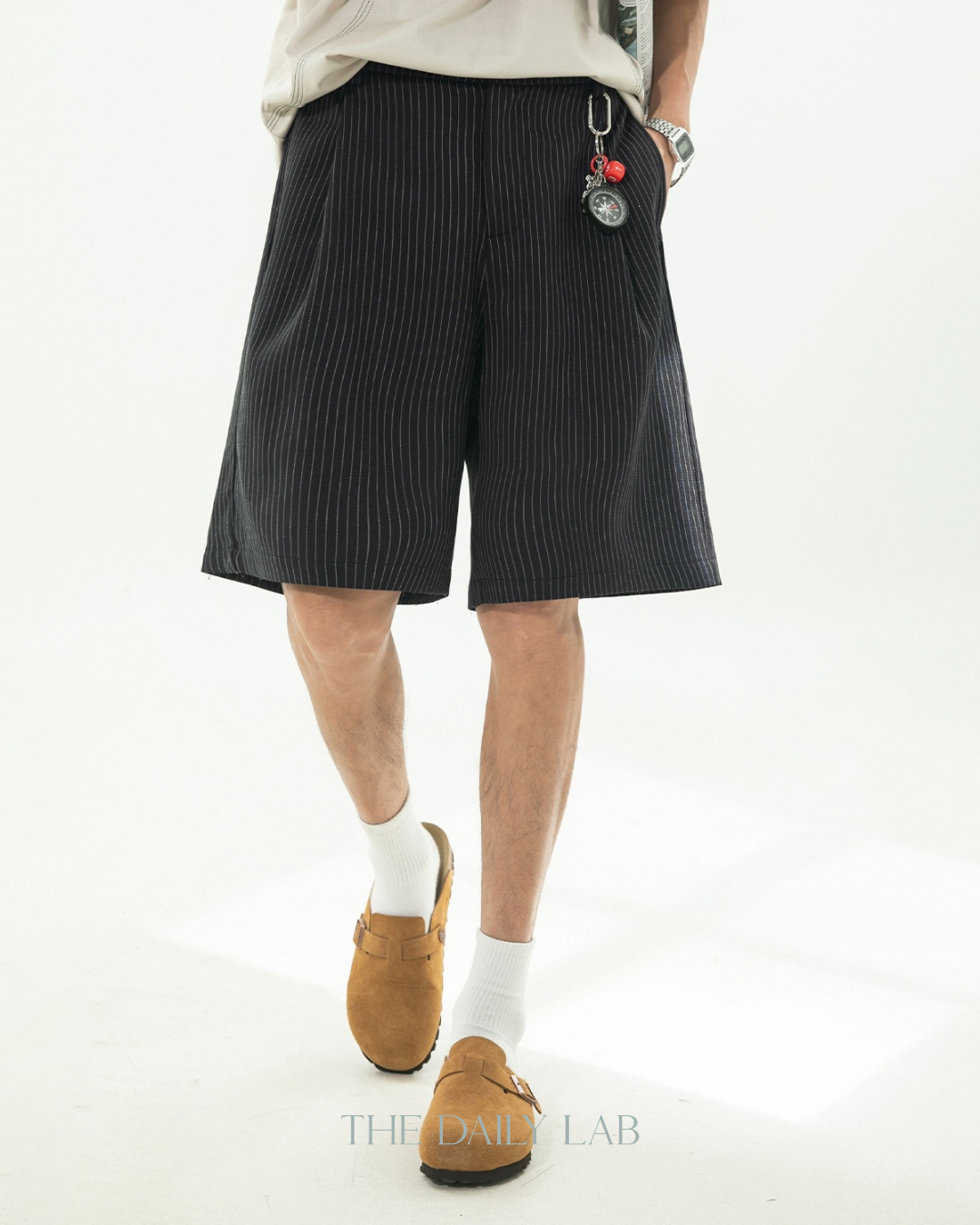 Japanese Stripe Tailored Shorts in Black