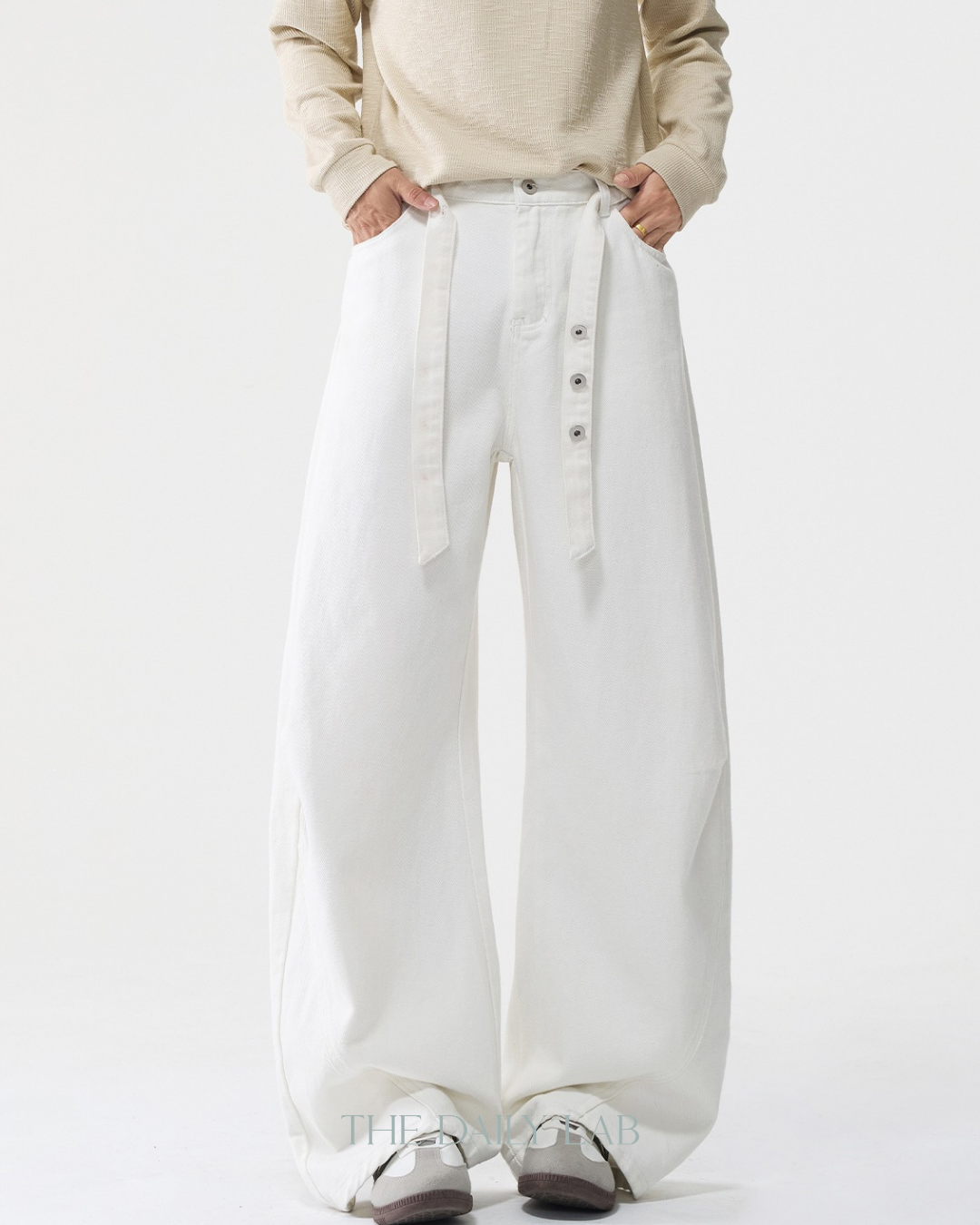 Structured Devided Jeans In White