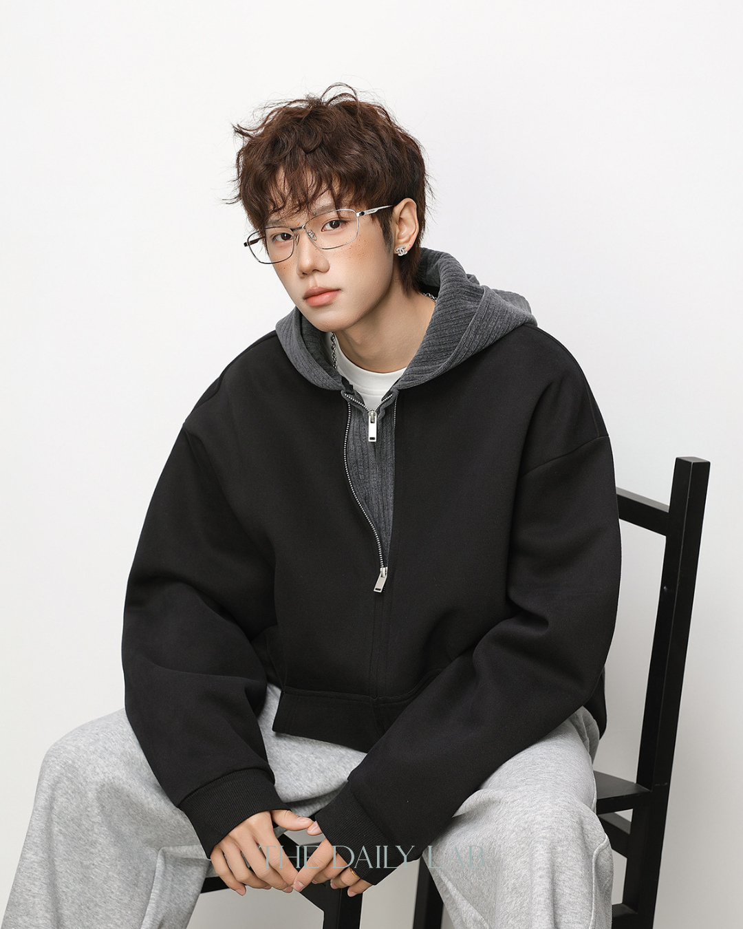 Layer Knit Zip Hoodie in Black