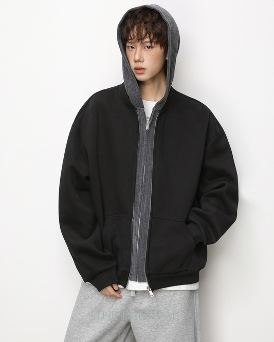 Layer Knit Zip Hoodie in Black