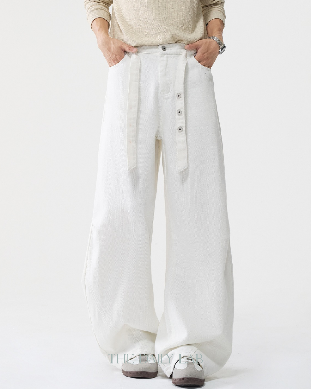 Structured Devided Jeans In White