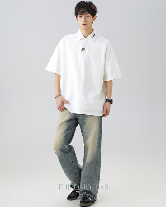 Creative Short-Sleeve Polo Shirt in White