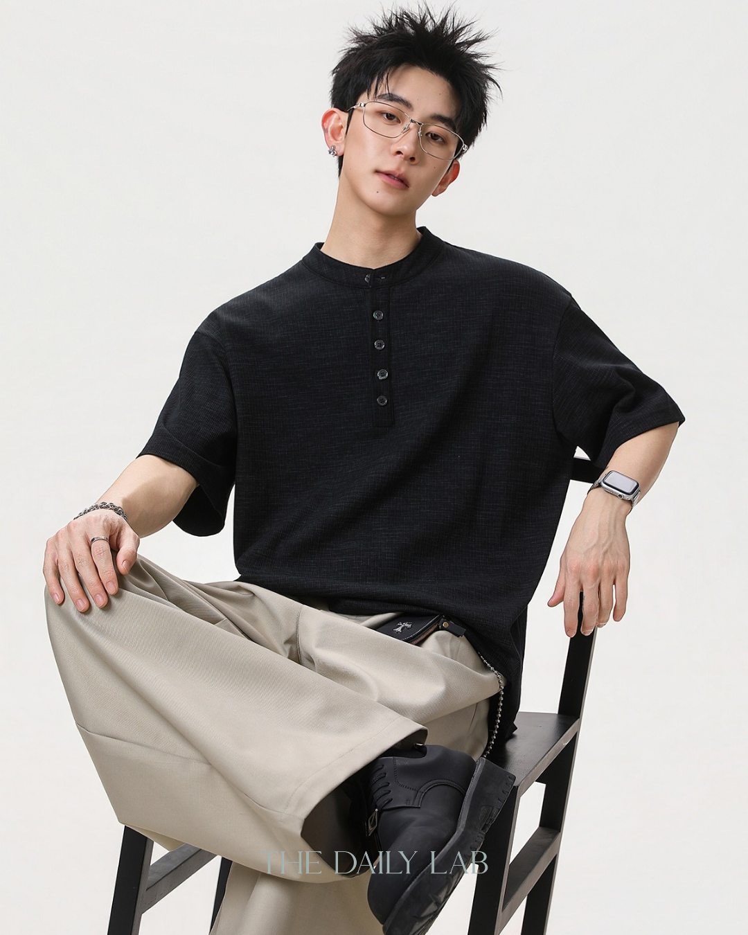 Henley Neck Tee in Black