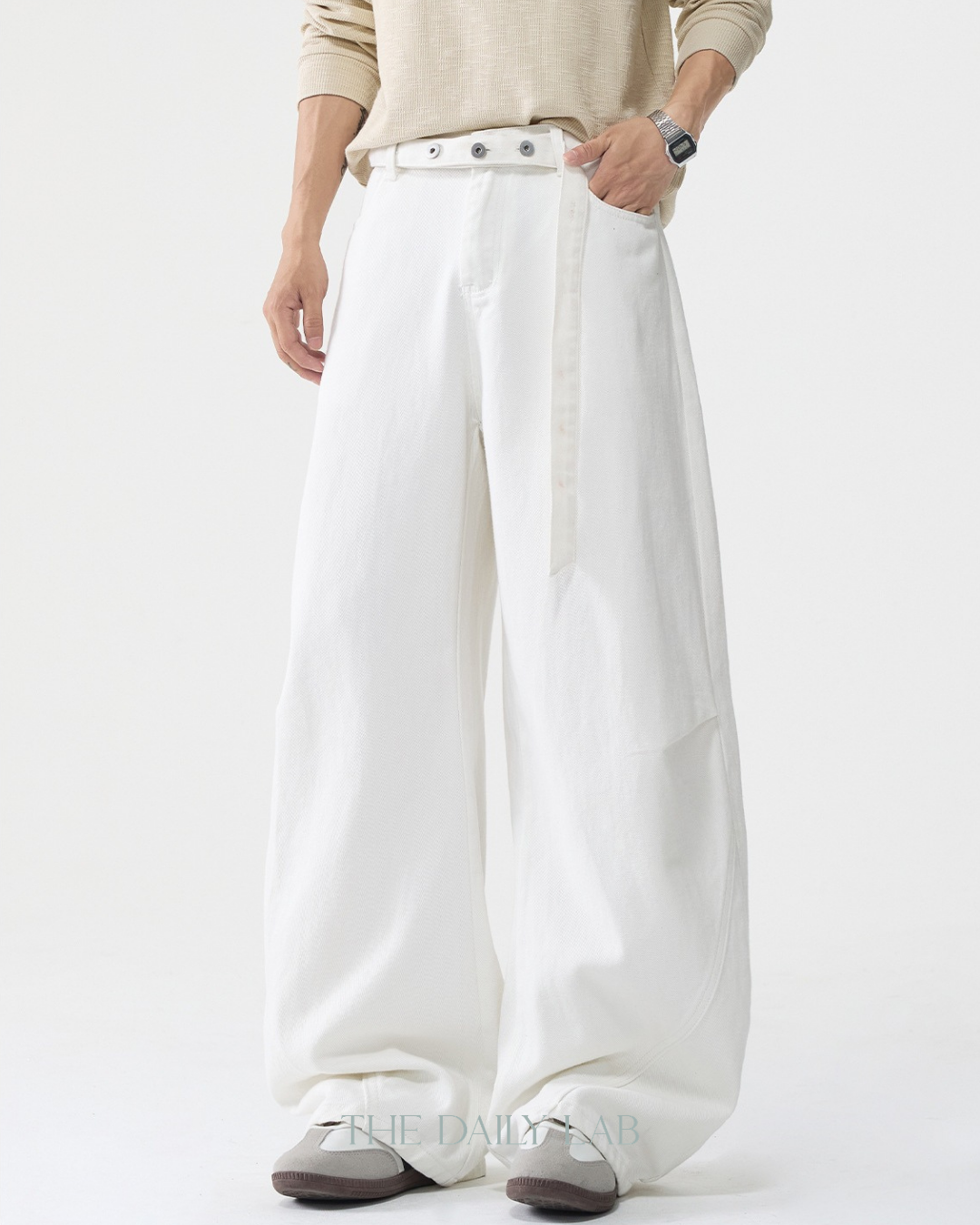 Structured Devided Jeans In White