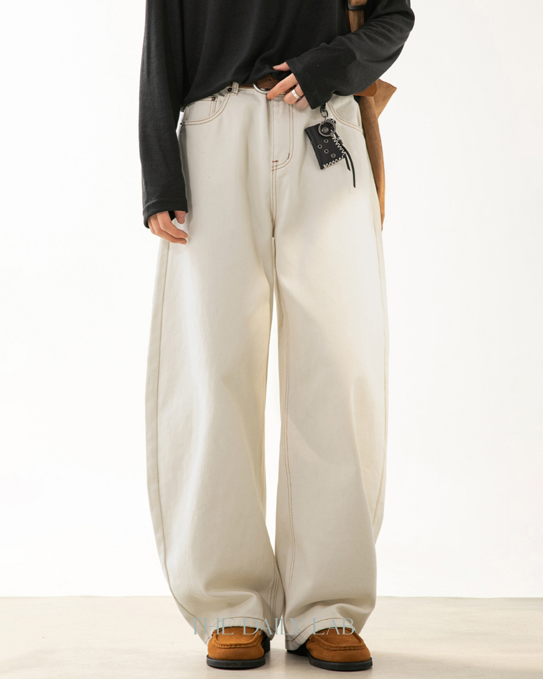 Barrel Leg Casual Pants in Beige