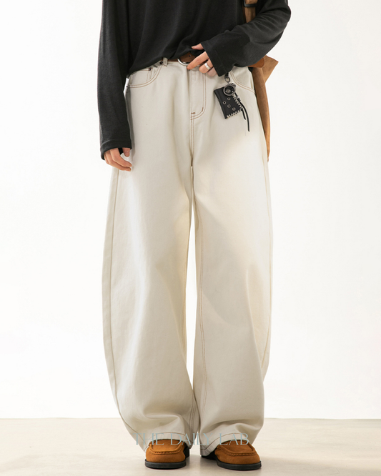 Barrel Leg Casual Pants in Beige