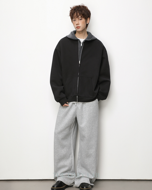 Layer Knit Zip Hoodie in Black