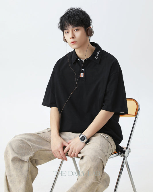 Creative Short-Sleeve Polo Shirt in Black