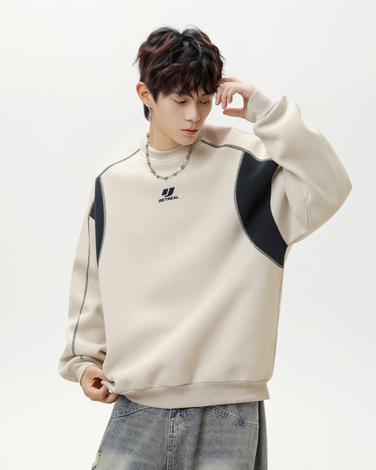 Vintage Color-blocked Crew Neck Sweatshirt In Apricot