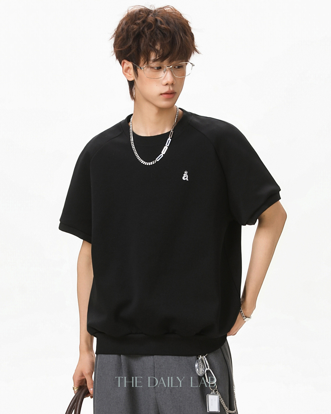 Structured Knit Emblem Tee in Black