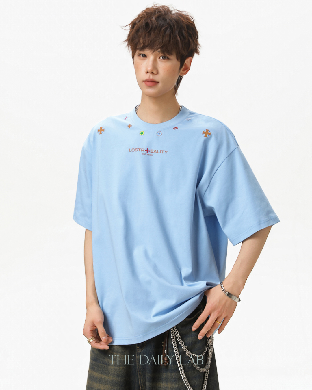 Lost Reality Oversized Tee in Light Blue