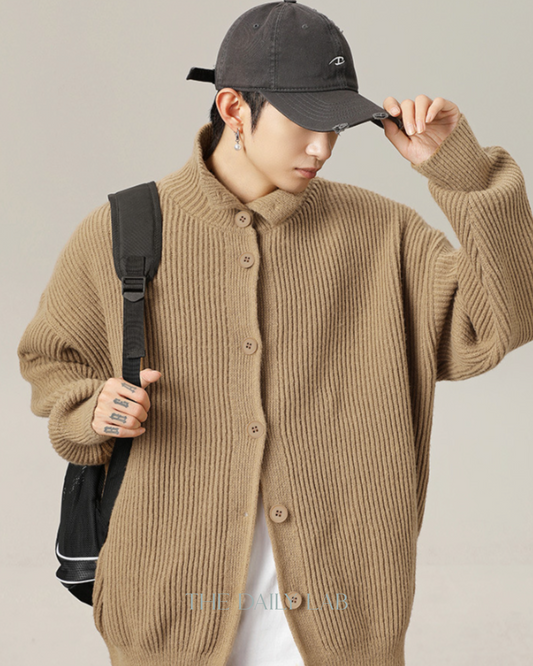 High-Neck Cardigan in Khaki