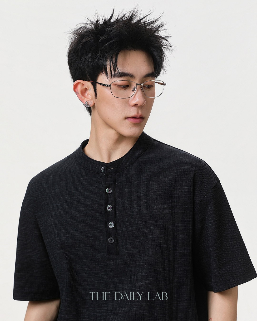 Henley Neck Tee in Black