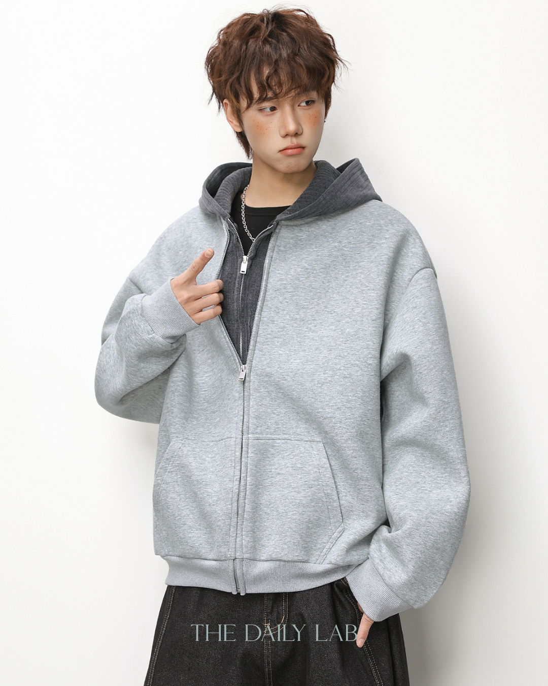 Layer Knit Zip Hoodie in Dark Grey