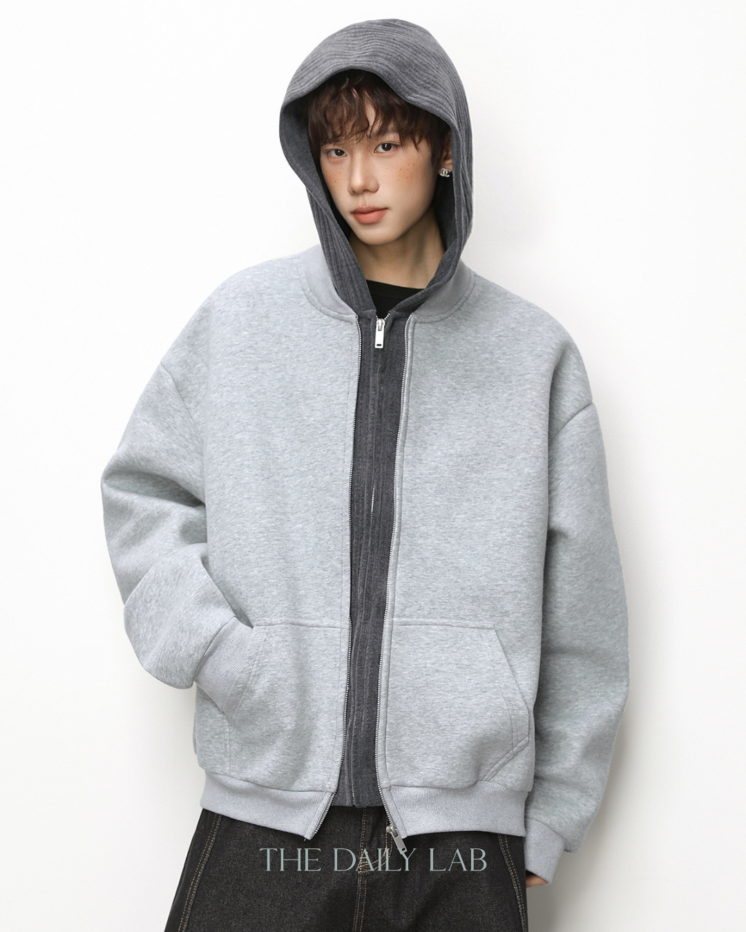 Layer Knit Zip Hoodie in Dark Grey