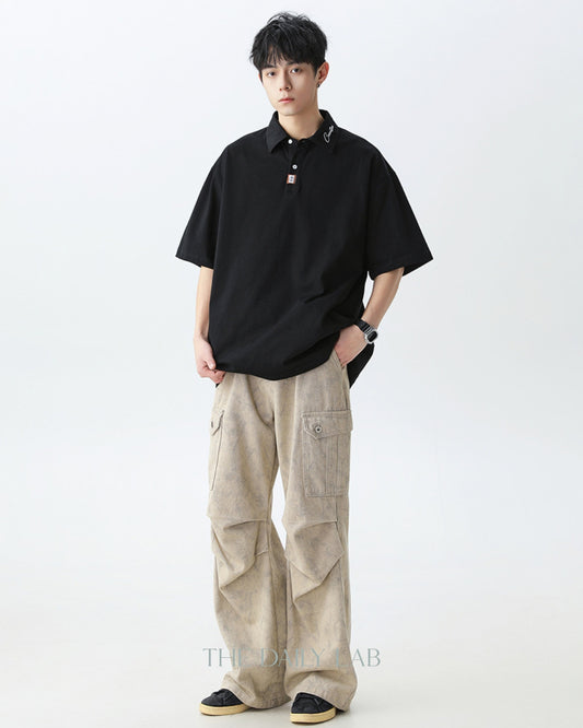 Creative Short-Sleeve Polo Shirt in Black
