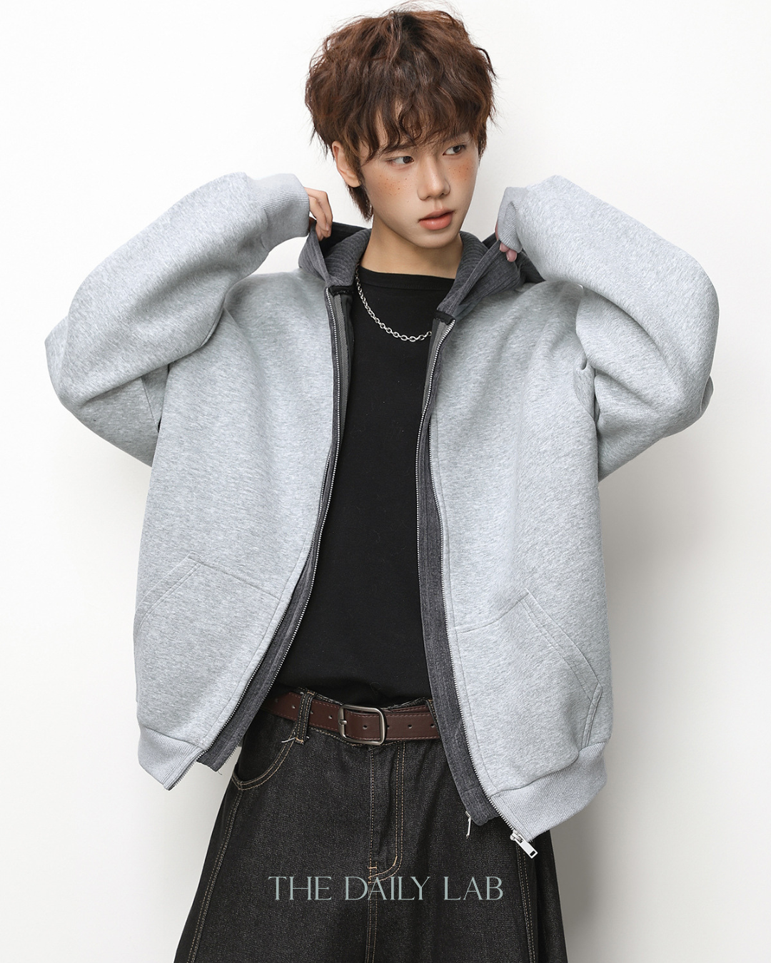 Layer Knit Zip Hoodie in Dark Grey