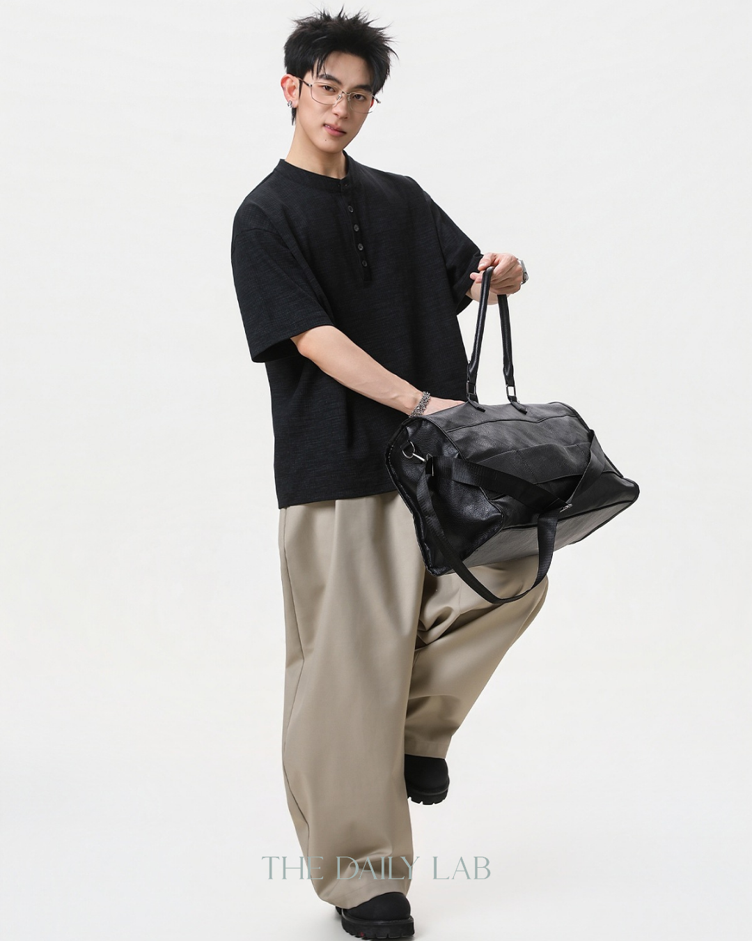 Henley Neck Tee in Black