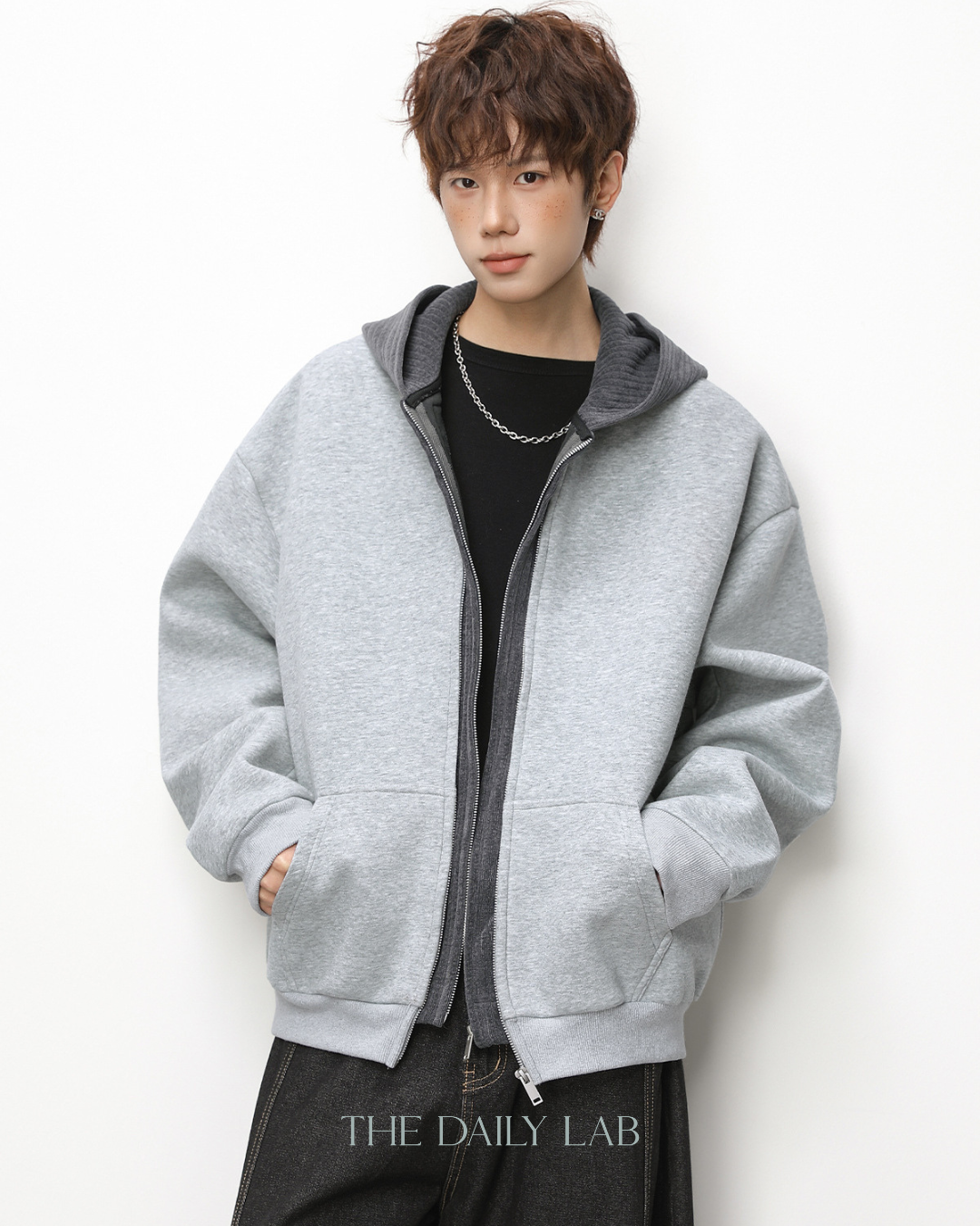 Layer Knit Zip Hoodie in Dark Grey