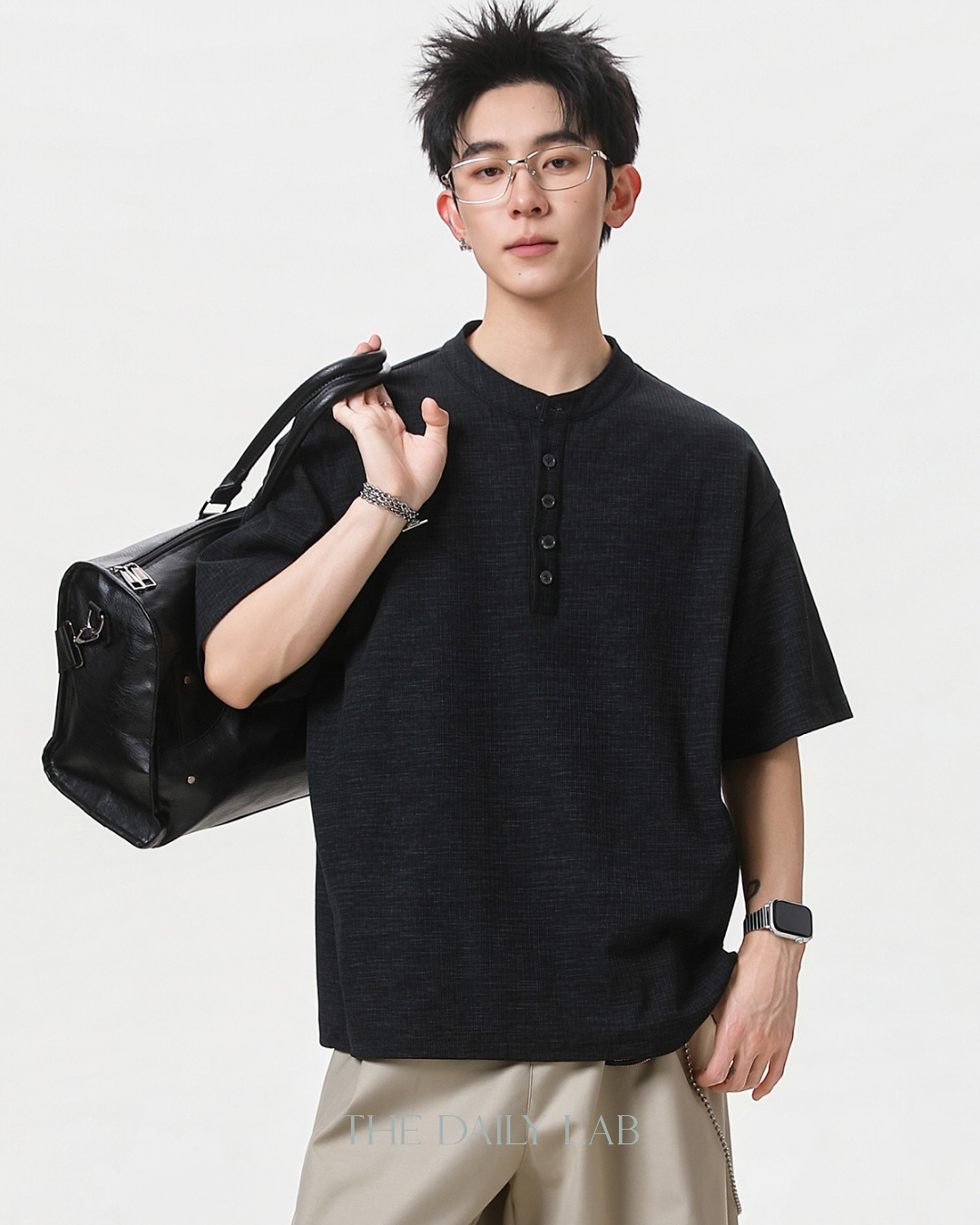 Henley Neck Tee in Black