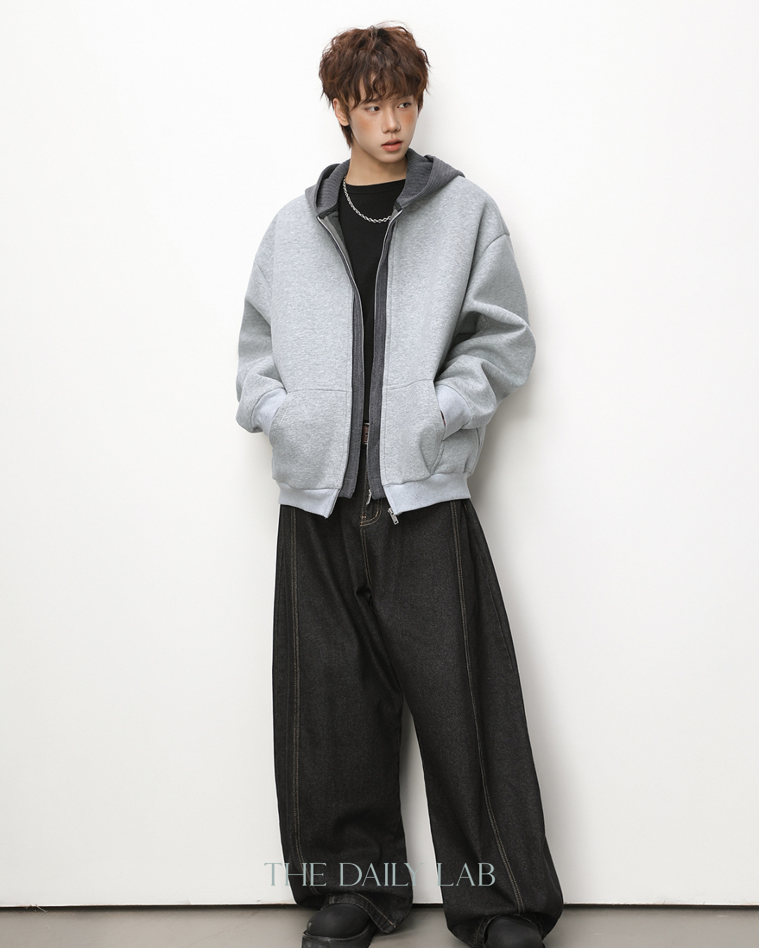 Layer Knit Zip Hoodie in Dark Grey