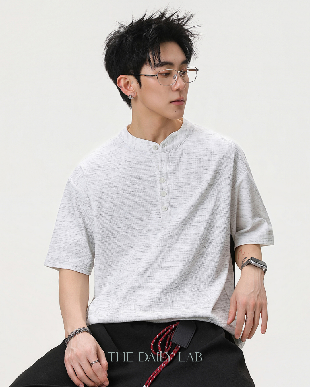 Henley Neck Tee in White