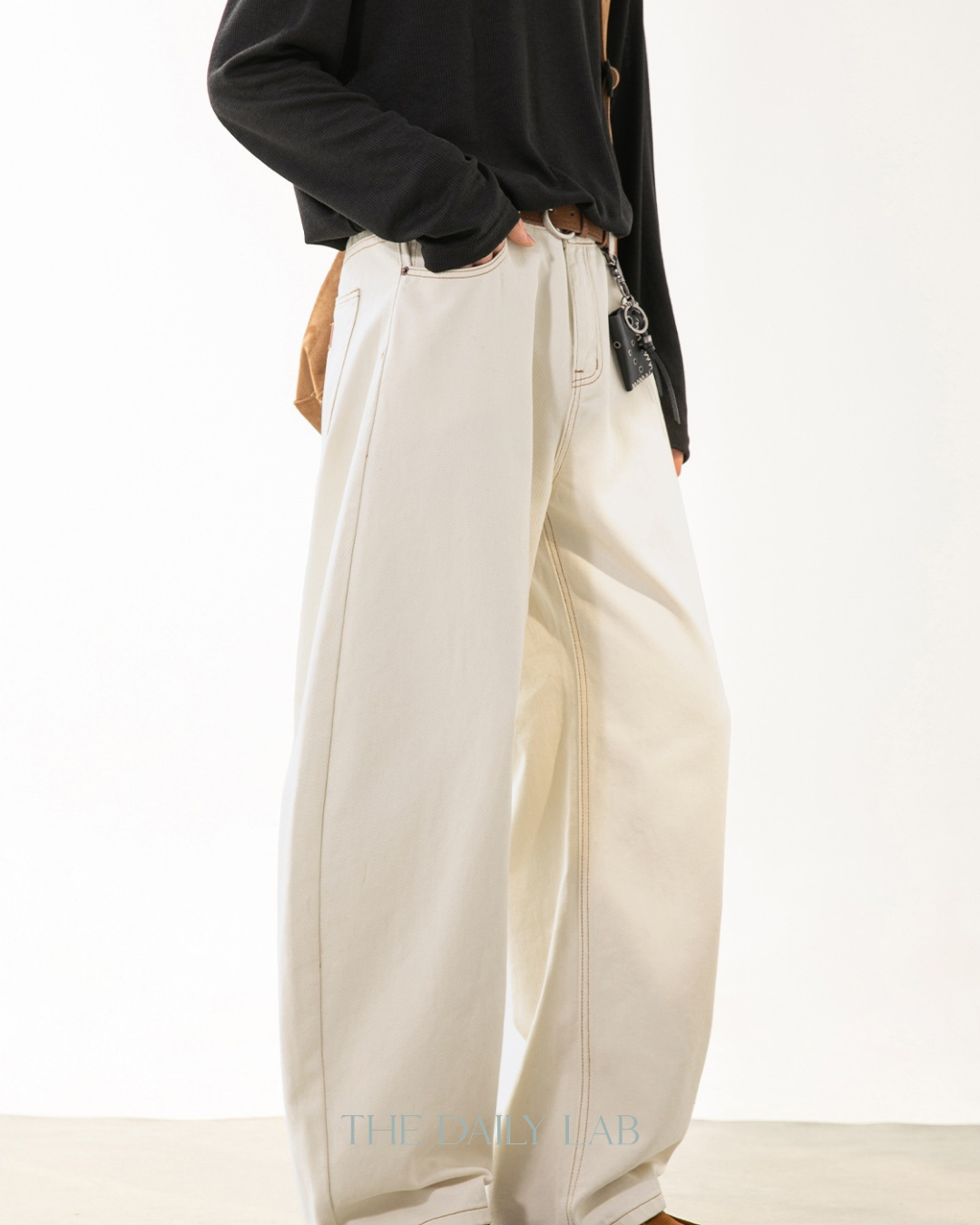 Barrel Leg Casual Pants in Beige