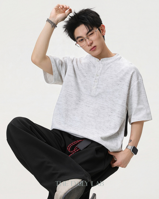 Henley Neck Tee in White