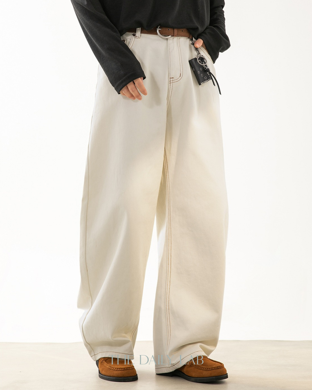 Barrel Leg Casual Pants in Beige