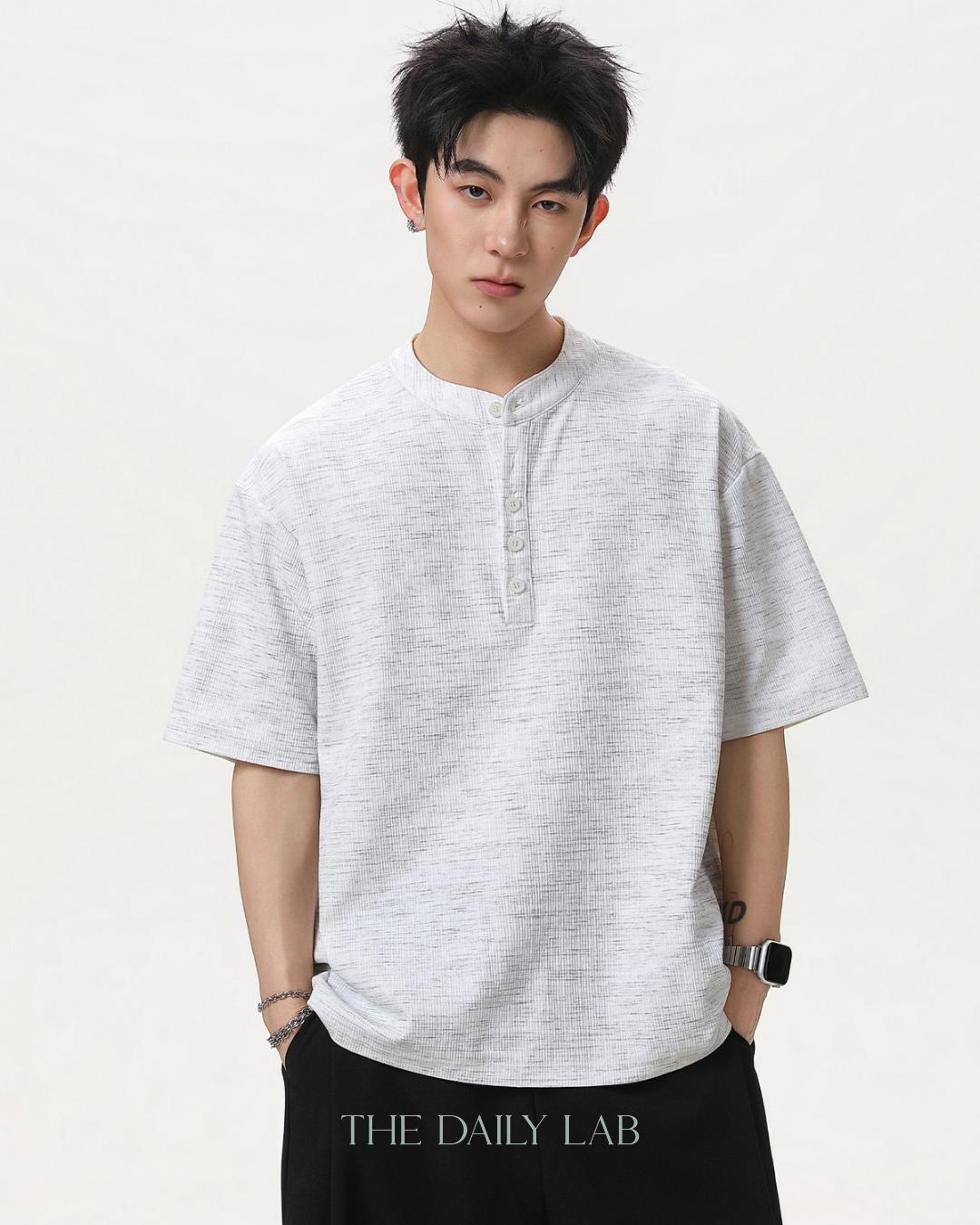 Henley Neck Tee in White