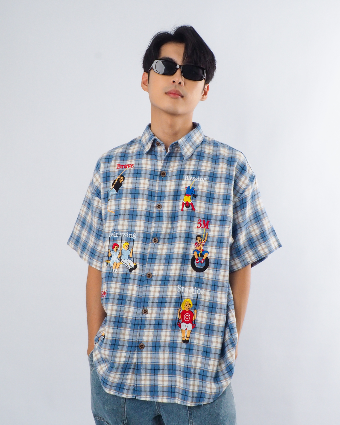 Summer Vintage Plaid Shirt in Blue