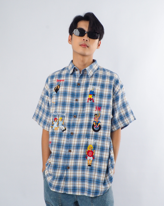 Summer Vintage Plaid Shirt in Blue