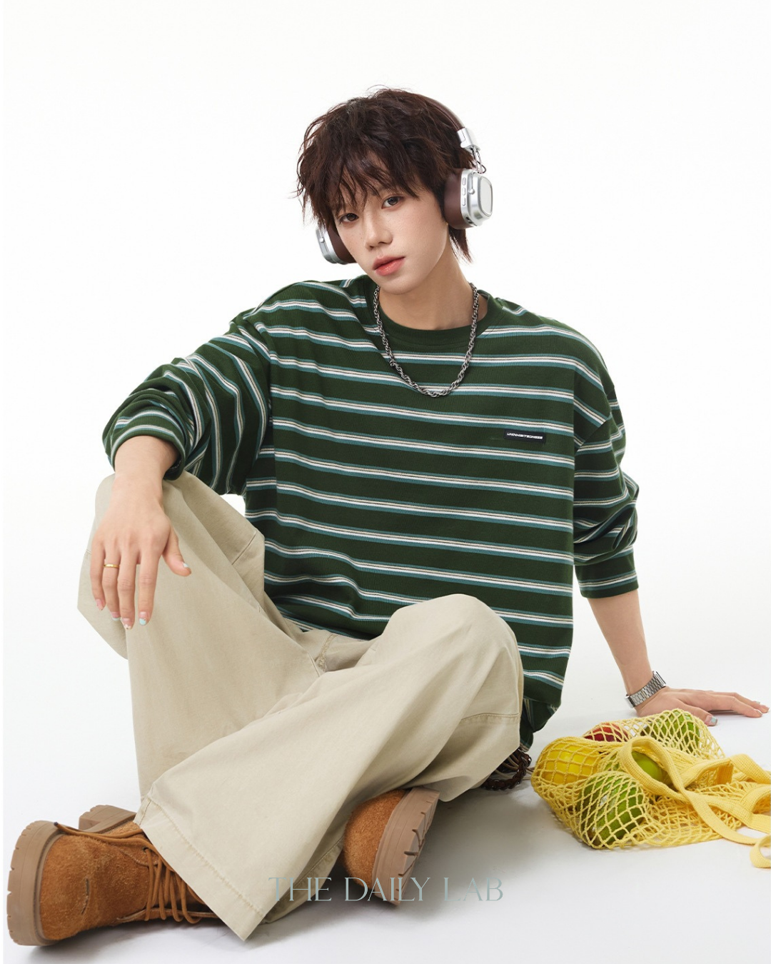 Vintage Stripe Oversized Sweatshirt in Green