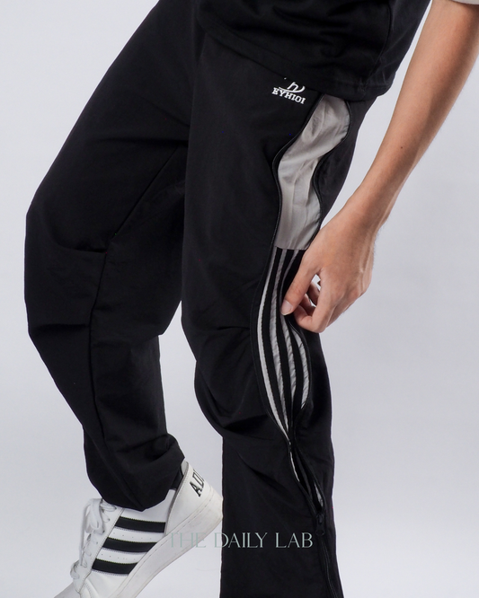 Trendy Striped Paratrooper Pants in Black