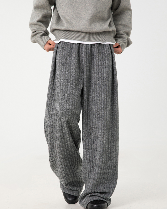 Textured Fleece Loose-fit Draped Casual Pants In Dark Grey
