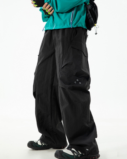 Water-resistant Outdoor Cargo Paratrooper Pants In Black