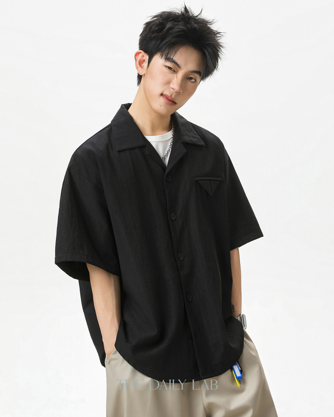 Zen Texture Camp Shirt in Black