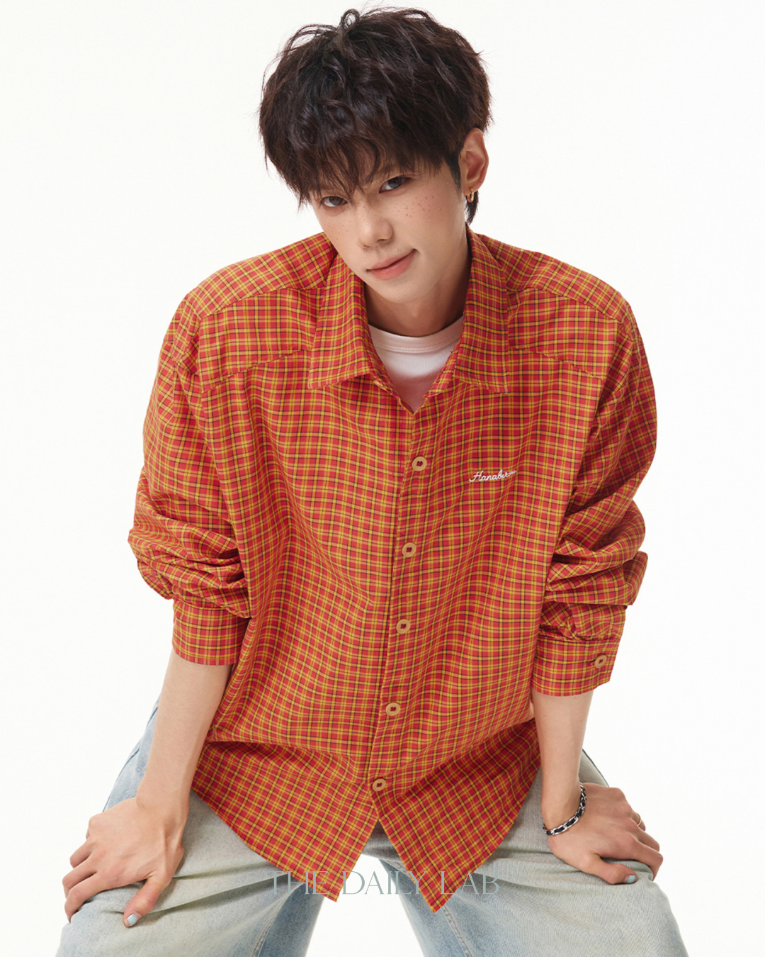 Vintage Check Embroidered Shirt in Orange