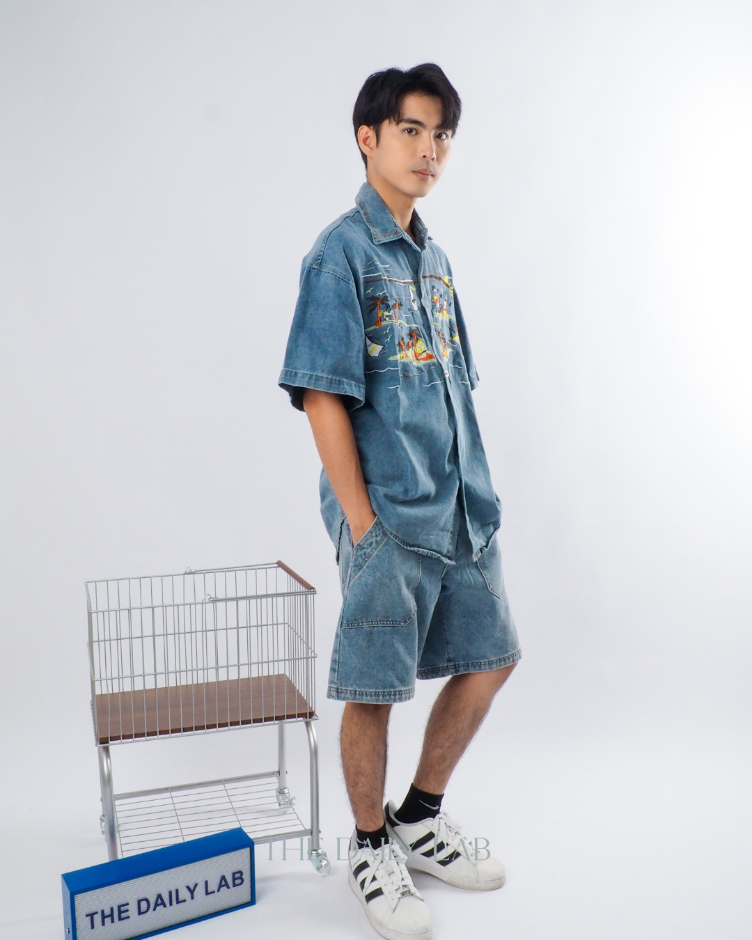 Retro Cartoon Embroidered Denim Shirt