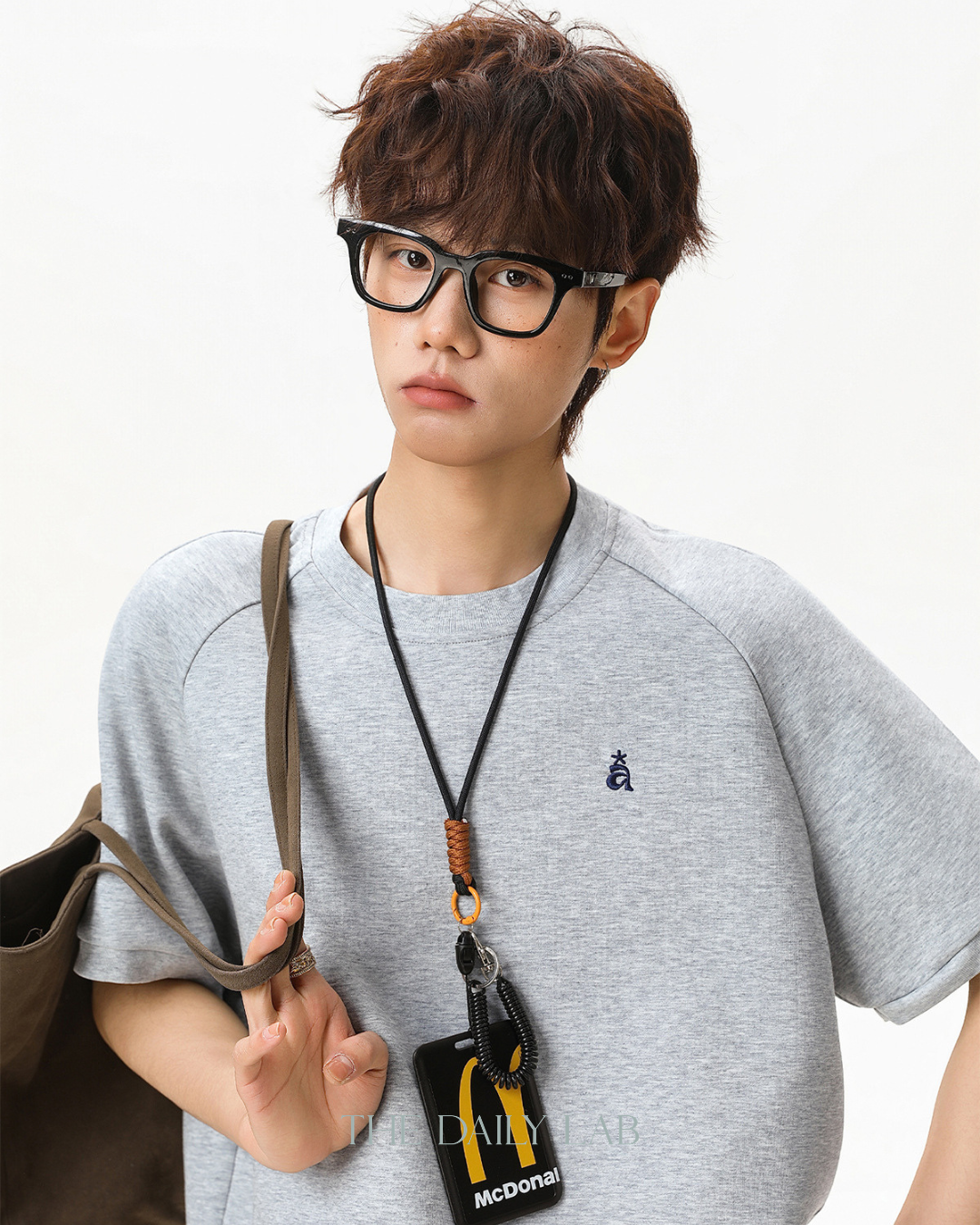 Structured Knit Emblem Tee in Dark Grey