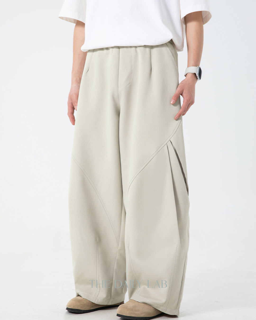 Pleated Panel Wide-Leg Pants in White