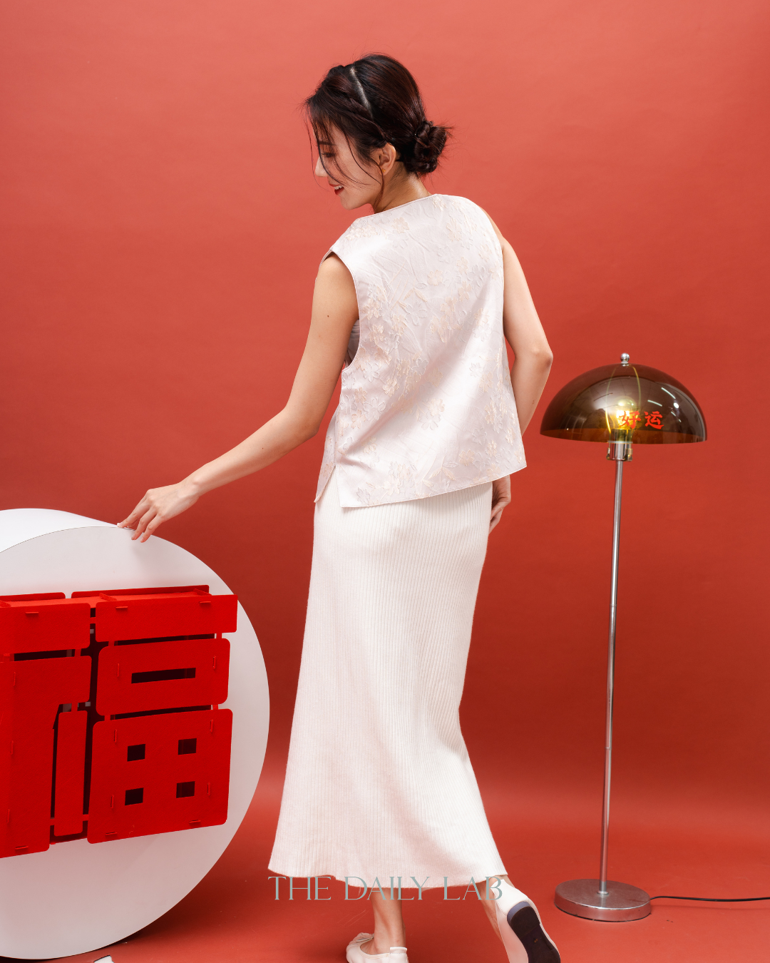 Jacquard Sleeveless Vest in Pink