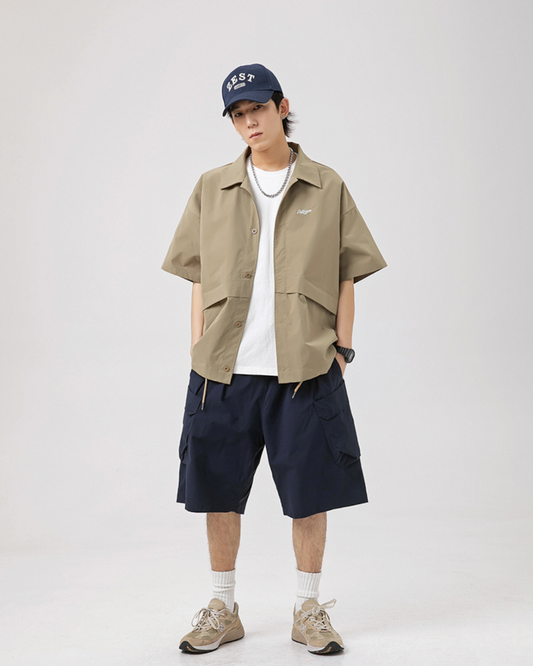 Pocketed Alphabet Overshirt in Khaki