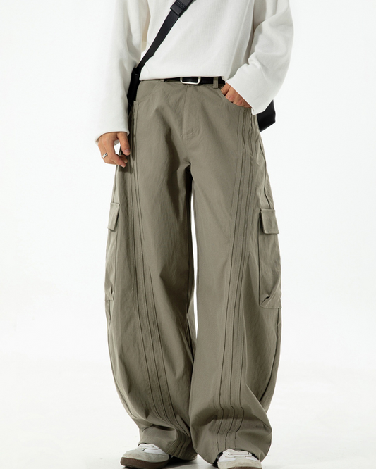 American Vintage Color-blocked Striped Curved Blade Pant In Grey Khaki