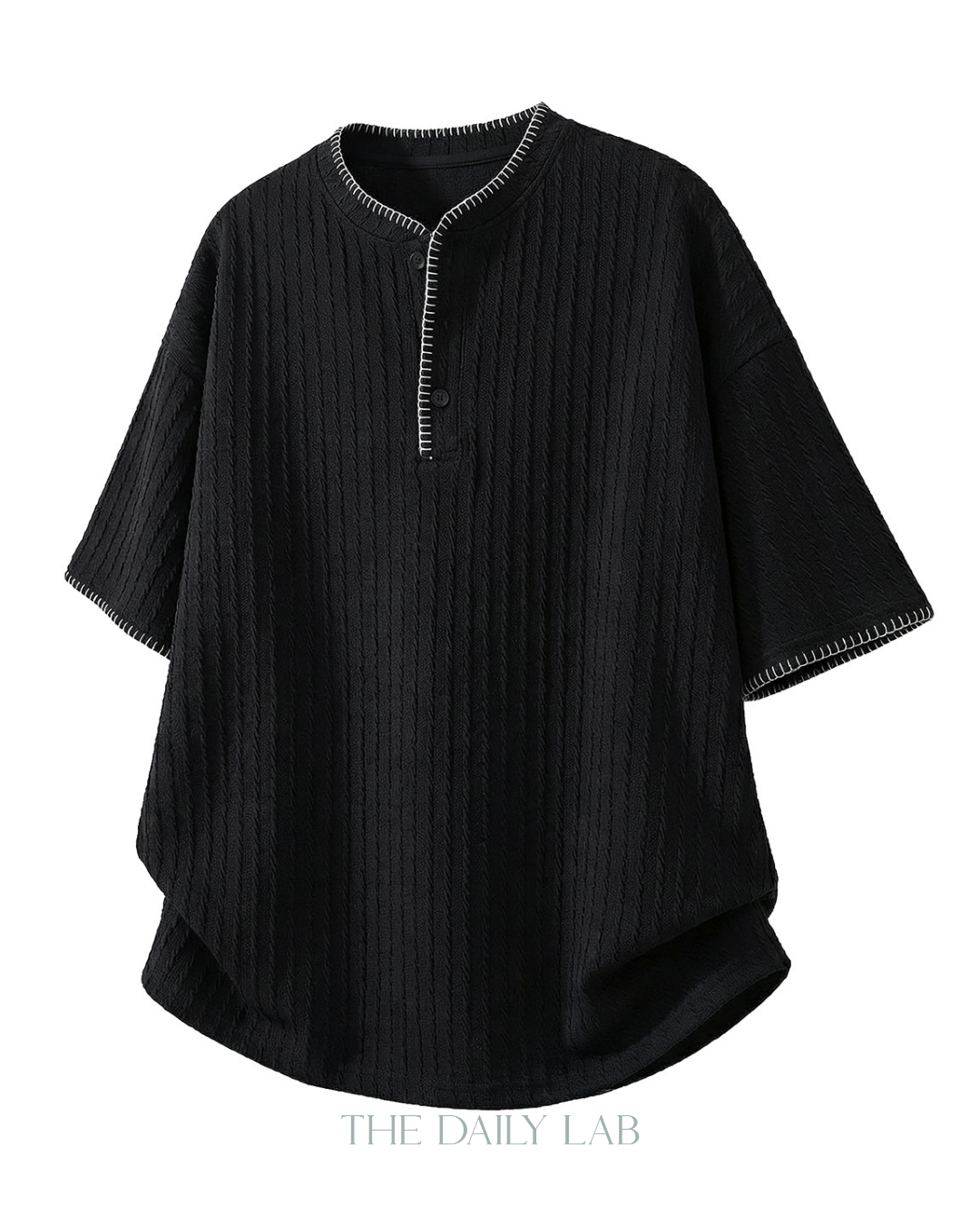 Henley Knit Line Tee in Black