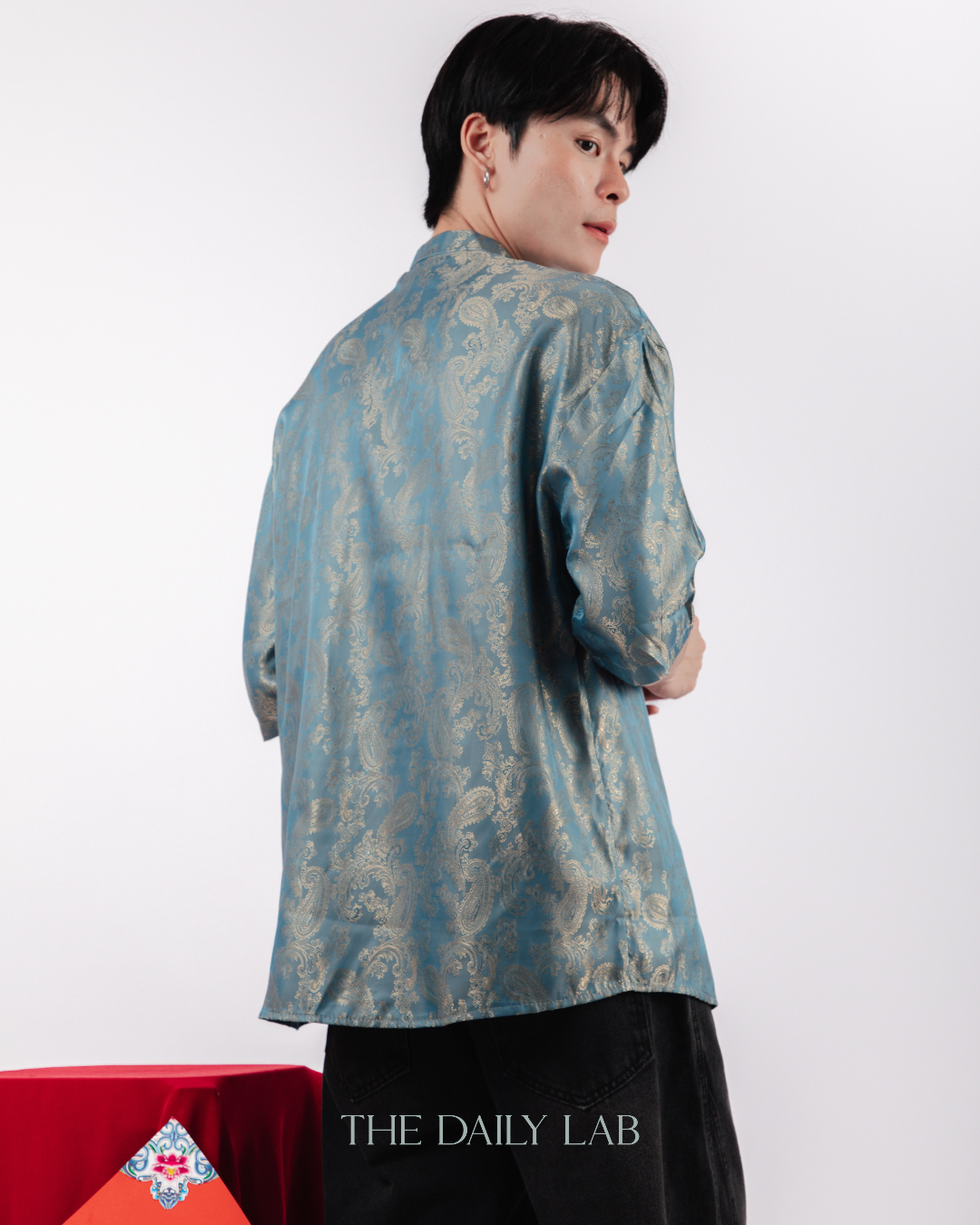 Chinese Style Phoenix Jacquard Shirt in Blue